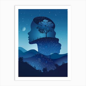 Silhouette Of A Woman With Tree Art Print