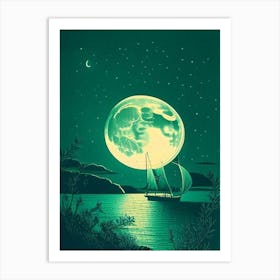 Moonlight Vintage Sketch Space Art Print