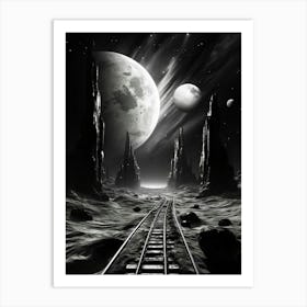 Interstellar Voyage Abstract Black And White 7 Art Print