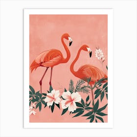 Lesser Flamingo And Plumeria Minimalist Illustration 1 Art Print