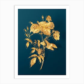 Vintage Ternaux Rose Bloom Botanical in Gold on Teal Blue n.0189 Art Print