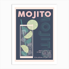 Navy And Pink Mojito Cocktail Art Print