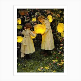 Japanese Lanterns, 1895 Antique Oil painting of Victorian Girls in the Garden by Luther Emerson Van Gorder HD Remastered Art Print