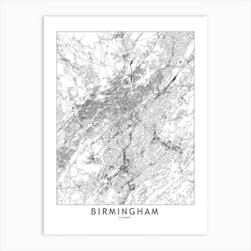Birmingham White Map Art Print