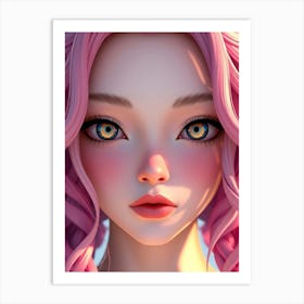 Pink Haired Girl Close-Up Art Print