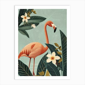 Chilean Flamingo Frangipani Minimalist Illustration 3 Art Print