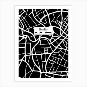 Berlin (Germany) City Map — Hand-drawn map, vector black map Art Print