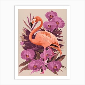 Jamess Flamingo And Orchids Minimalist Illustration 4 Art Print