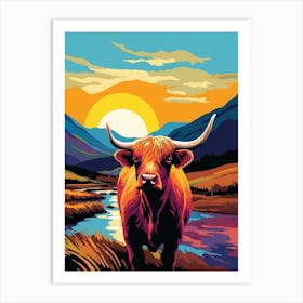 Highland Cows In The Glen Colour Burst 4 Art Print