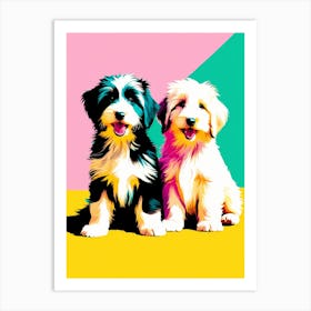 'Bearded Collie Pups' , This Contemporary art brings POP Art and Flat Vector Art Together, Colorful, Home Decor, Kids Room Decor,  Animal Art,  Puppy Bank - 11th Art Print