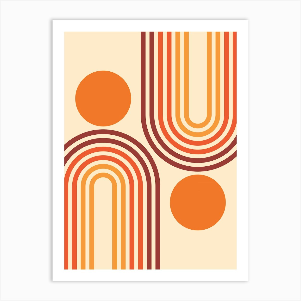 Mid Century Modern Geometric Rainbow And Sun Abstract A4 In Retro Vibes 01 Art Print by NineFlorals
