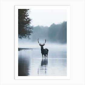 Deer In The Mist. Generated AI. Art Print 1 Art Print