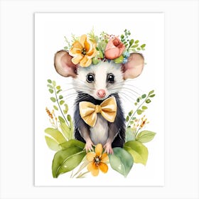 Baby Opossum Flower Crown Bowties Woodland Animal Nursery Decor (14) Result Art Print