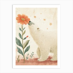 Polar Bear Sniffing A Flower Storybook Illustration 1 Art Print