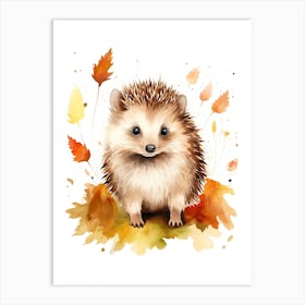 Hedgehog Watercolour In Autumn Colours 1 Art Print