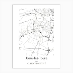 Joue Les Tours,France Minimalist Map Art Print