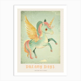 Storybook Style Unicorn With Wings Pastel 3 Poster Art Print