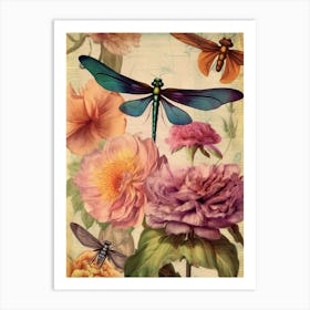 Dragonfly Vintage Pastel 3 Art Print