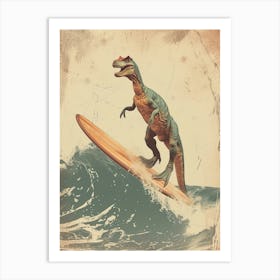 Vintage Deinonychus Dinosaur On A Surf Board   2 Art Print