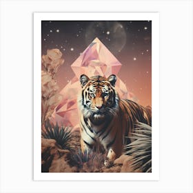 Cosmic tiger portrait in the glittering desert Art Print