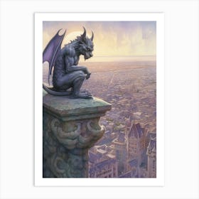 Gargoyle Watercolour In Barcelona Art Print