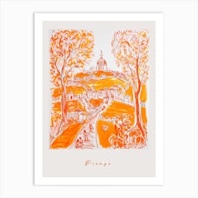 Pienza Italy Orange Drawing Poster Art Print