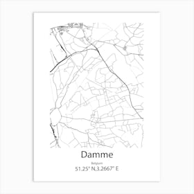 Damme,Belgium Minimalist Map Art Print