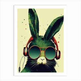 Rabbit With Headphones Retro 1 Art Print