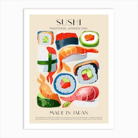 Sushi Print Kitchen Art Kitchen Poster Food Art Mid Century Modern Japan Print Art Print