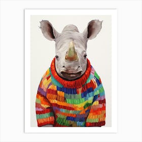 Baby Animal Wearing Sweater Rhinoceros 1 Art Print