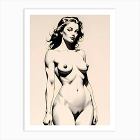 Ethereal Confidence: A Drawing Of A Nude Beautiful Woman Art Print