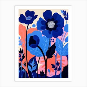 Blue Flower Illustration Poppy 1 Art Print