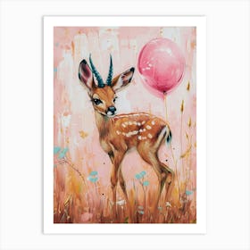 Cute Antelope 1 With Balloon Art Print