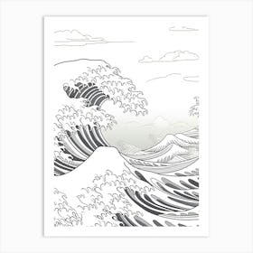Line Art Inspired By The Great Wave Off Kanagawa 3 Art Print
