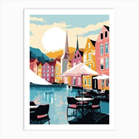 Bergen, Norway, Flat Pastels Tones Illustration 3 Art Print