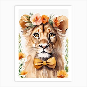 Baby Lion Sheep Flower Crown Bowties Woodland Animal Nursery Decor (10) Art Print