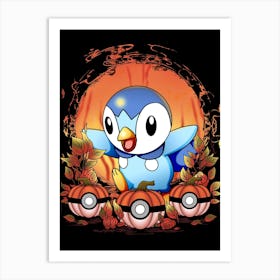 Piplup Spooky Night - Pokemon Halloween Art Print