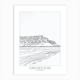 Table Mountain South Africa Line Drawing 8 Poster Art Print