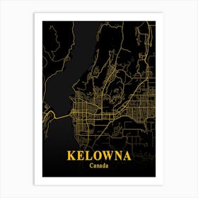 Kelowna Gold City Map 1 Art Print