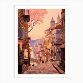 Porto Portugal 2 Vintage Pink Travel Illustration Art Print