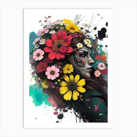 Girl With Flowers On Her Head 2 Art Print