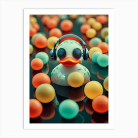 Duck With Headphones Art Print