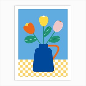 Blue Vase With Tulips Art Print