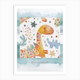 Starry Dinosaur Muted Pastels Pattern 1 Poster Art Print