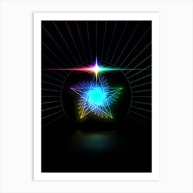 Neon Geometric Glyph in Candy Blue and Pink with Rainbow Sparkle on Black n.0039 Art Print