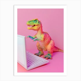 Pastel Toy Dinosaur On The Computer 1 Art Print