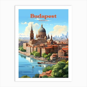 Budapest Hungary Parliament Building Modern Travel Illustration Art Print