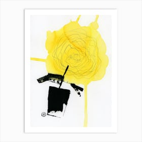 Yellow Sunflower In A Black Vase 3 - minimal abstract floral vertical Art Print