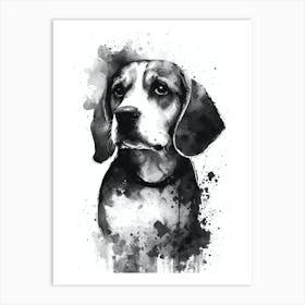 Cute Beagle Dog Black Ink Portrait Art Print