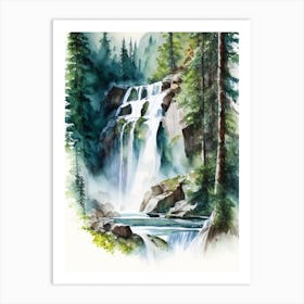 Icicle Creek Falls, United States Water Colour  (3) Art Print